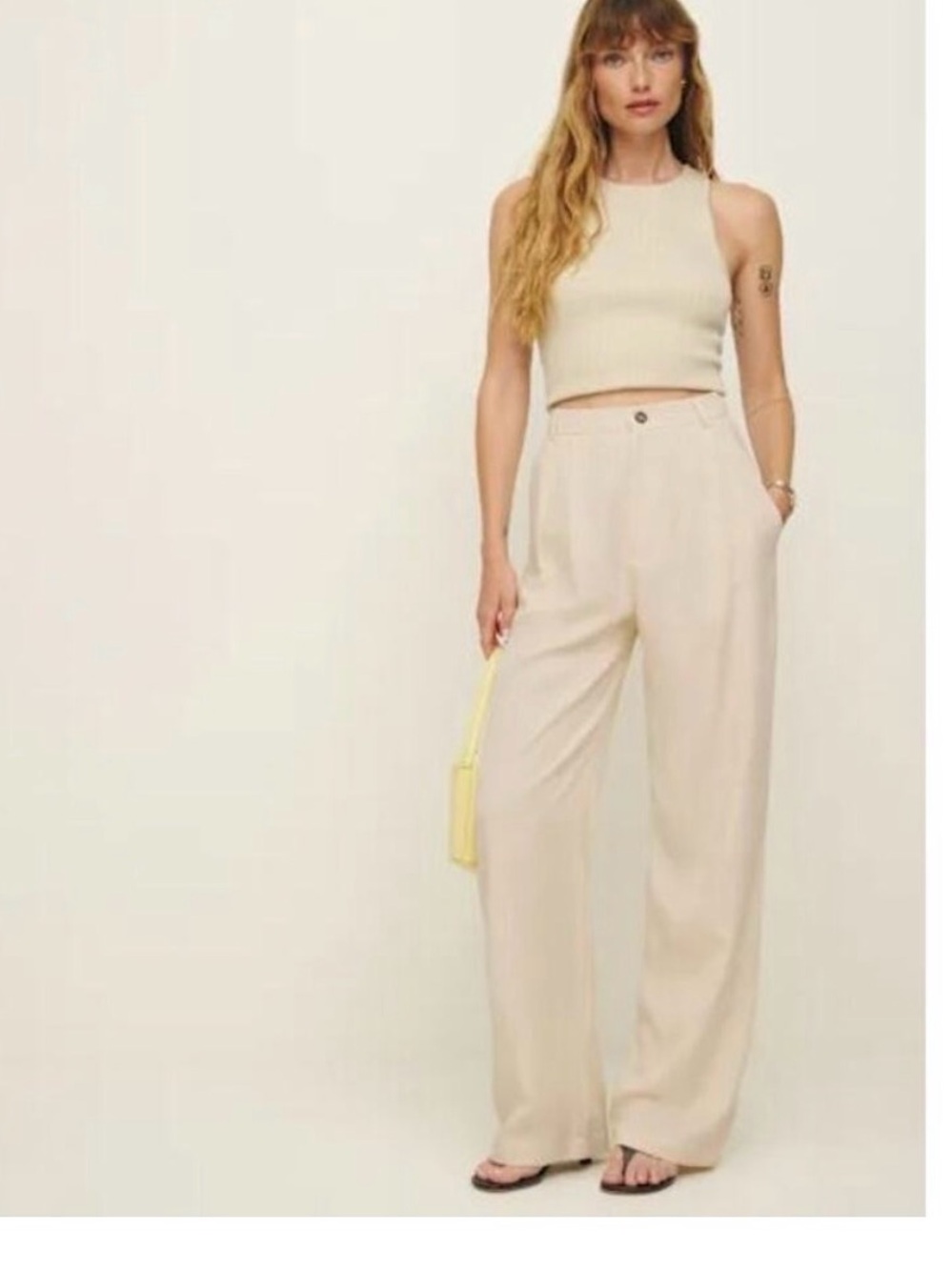 Reformation Cream Wide-Leg High-Rise Trousers